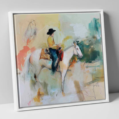 Painted Prairie Solitude western horse canvas wall art in white frame