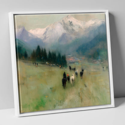 Distant Valley Ride horse landscape canvas wall art in white frame
