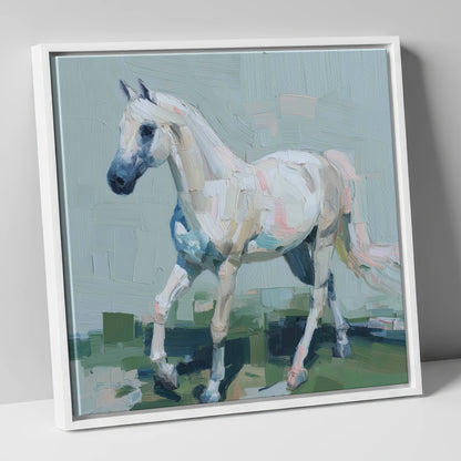 Contemporary Grey Stride horse breed canvas wall art in white frame