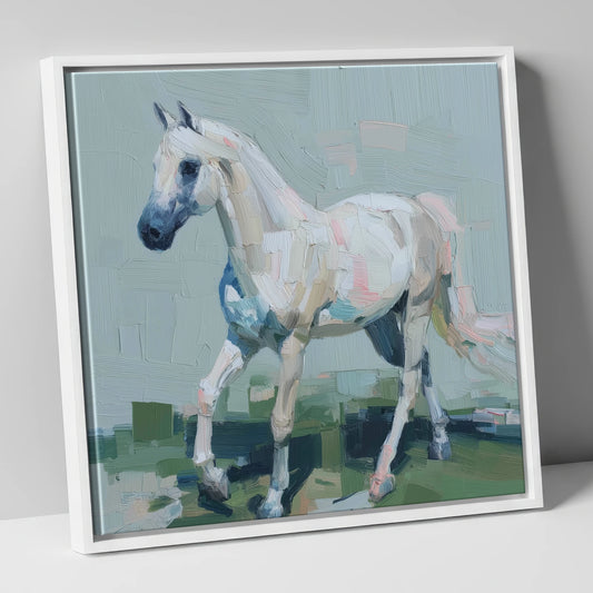 Contemporary Grey Stride horse breed canvas wall art in white frame