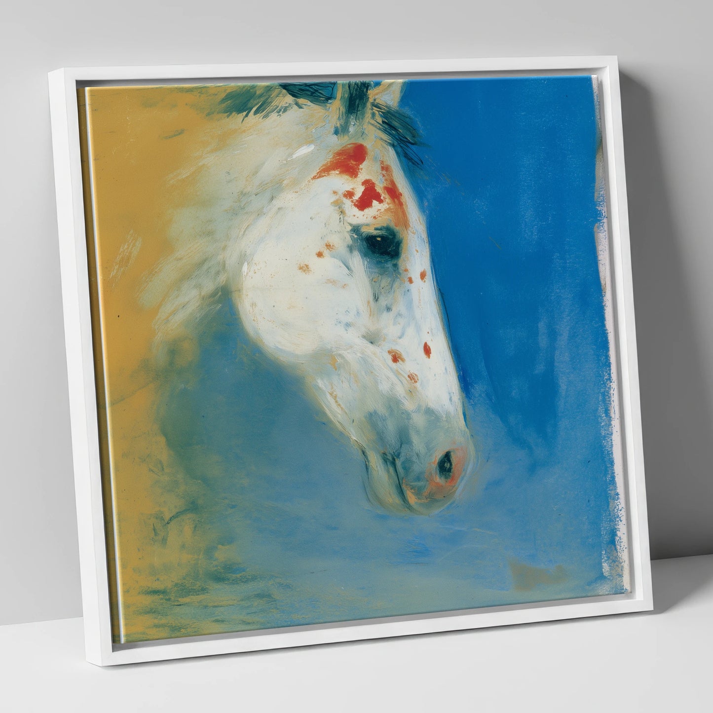 Cerulean Painted Profile horse breed canvas wall art in white frame