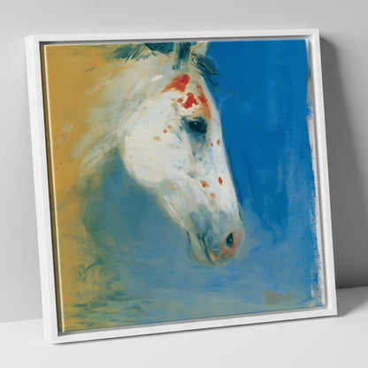 Cerulean Painted Profile horse breed canvas wall art in white frame
