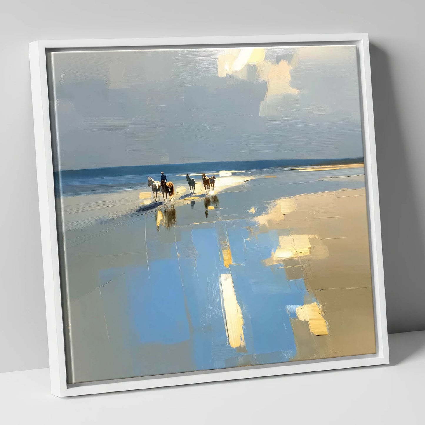 Coastal Hack Reflections horse landscape canvas wall art in white frame