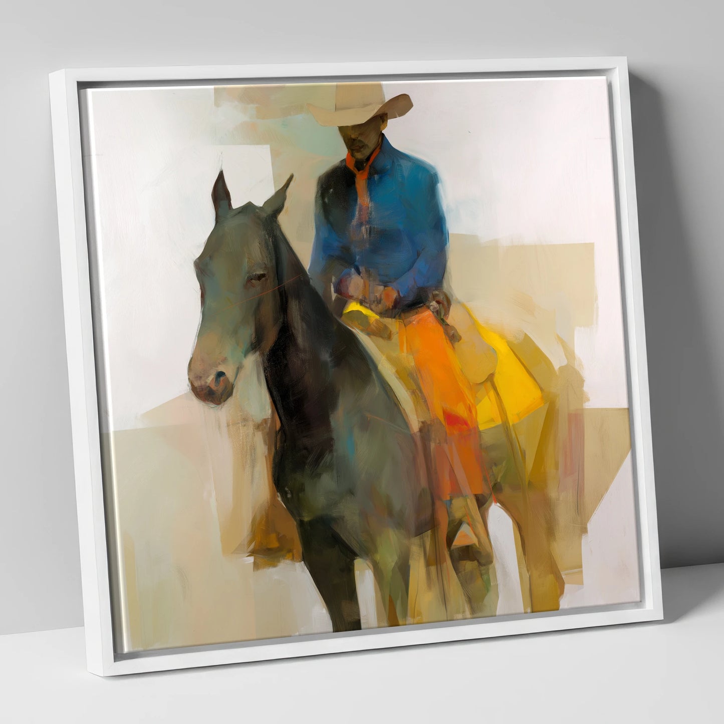 Painted Desert Rider western horse canvas wall art in white frame