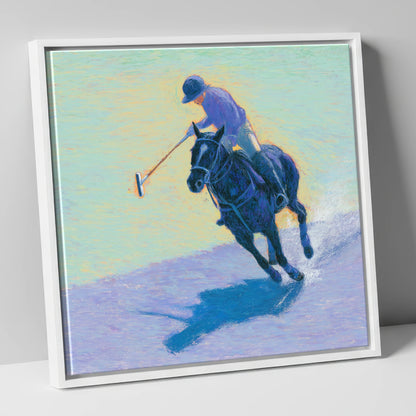 The Indigo Chukka polo horse canvas wall art in white frame