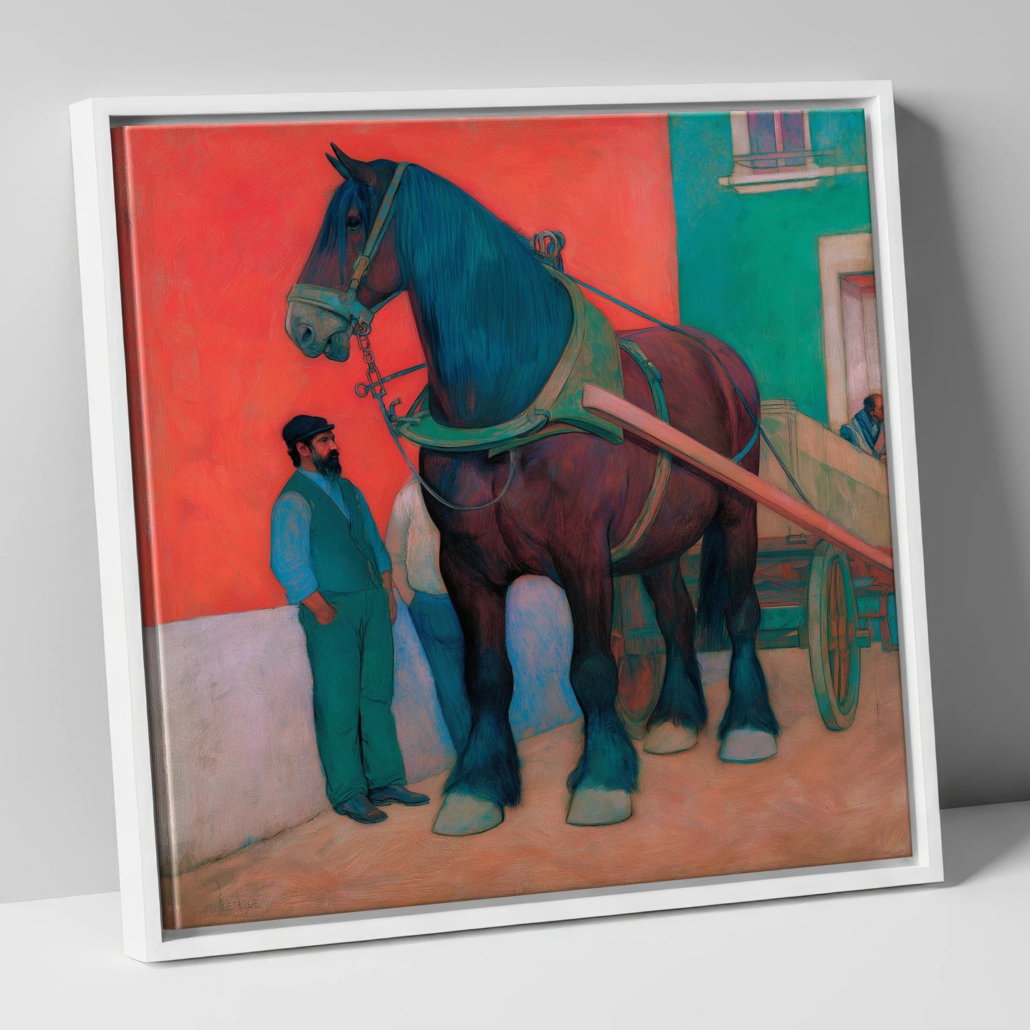 Strength and Stillness working horse canvas wall art in white frame