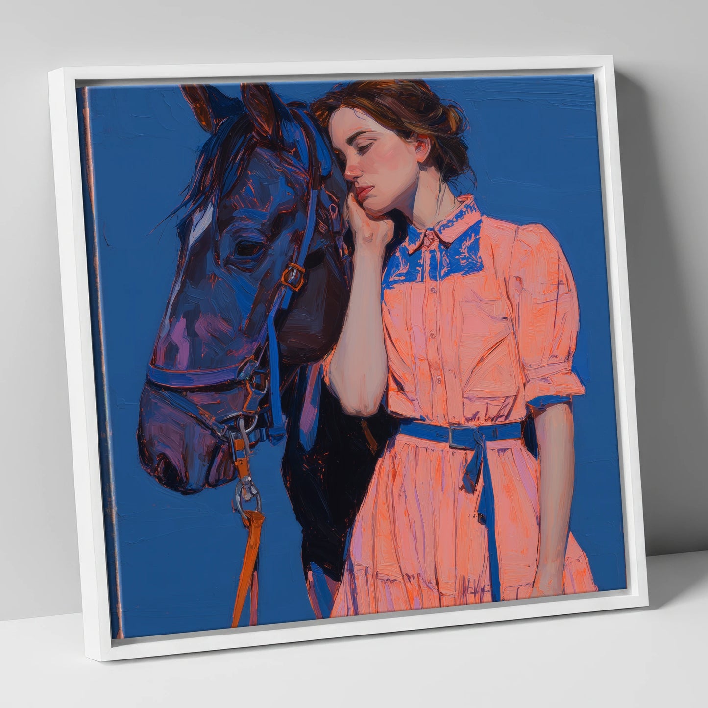 Bold Harmony horse & rider canvas wall art in white frame