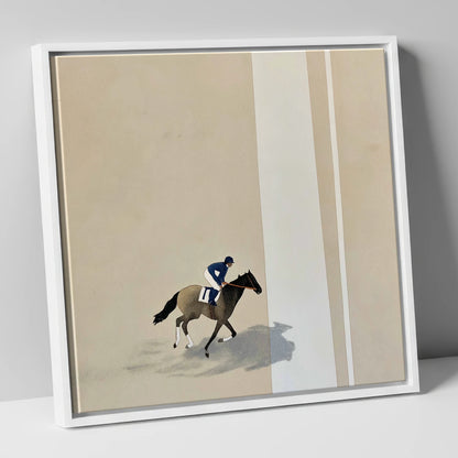 Solitary Gallop racing horse canvas wall art in white frame
