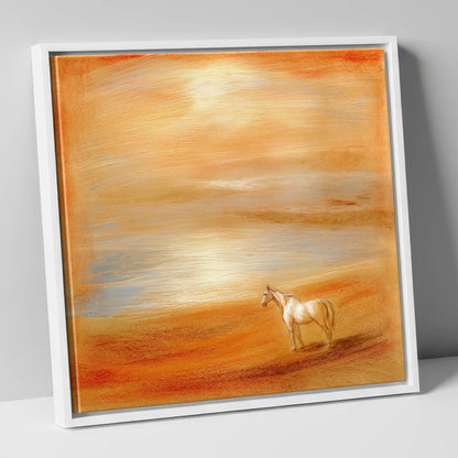 Amber Horizon horse landscape canvas wall art in white frame