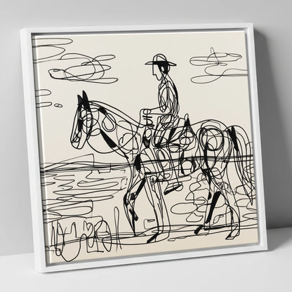 Linear Beach Ride beach horse canvas wall art in white frame
