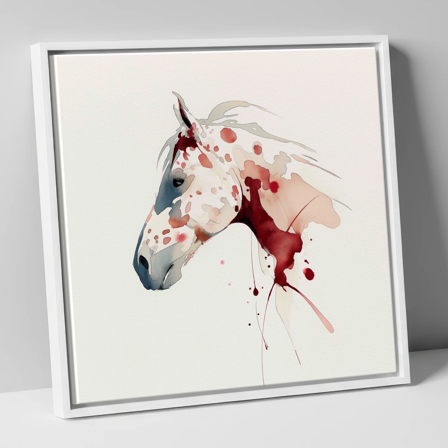 Crimson Appaloosa Profile horse breed canvas wall art in white frame