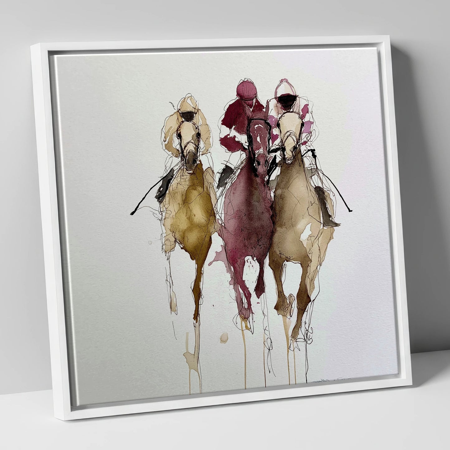 The Final Charge racing horse canvas wall art in white frame