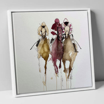 The Final Charge racing horse canvas wall art in white frame
