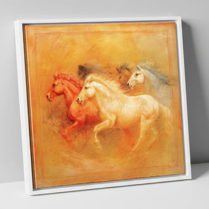 Spirited Terracotta Herd wild horses canvas wall art in white frame
