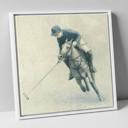 The Polo Stroke polo horse canvas wall art in white frame