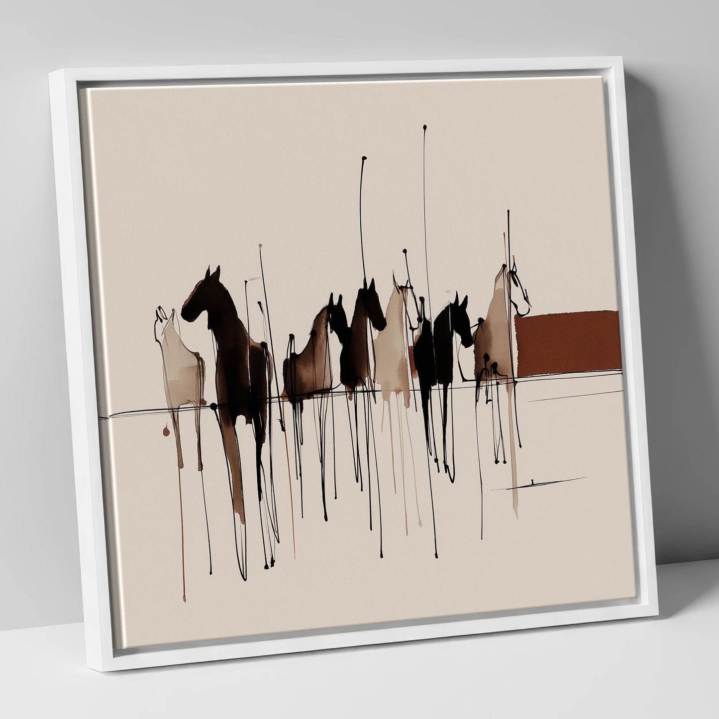 Shadows of the Herd wild horses canvas wall art in white frame