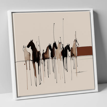 Shadows of the Herd wild horses canvas wall art in white frame