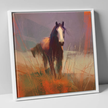 Autumn Sienna Portrait wild horses canvas wall art in white frame