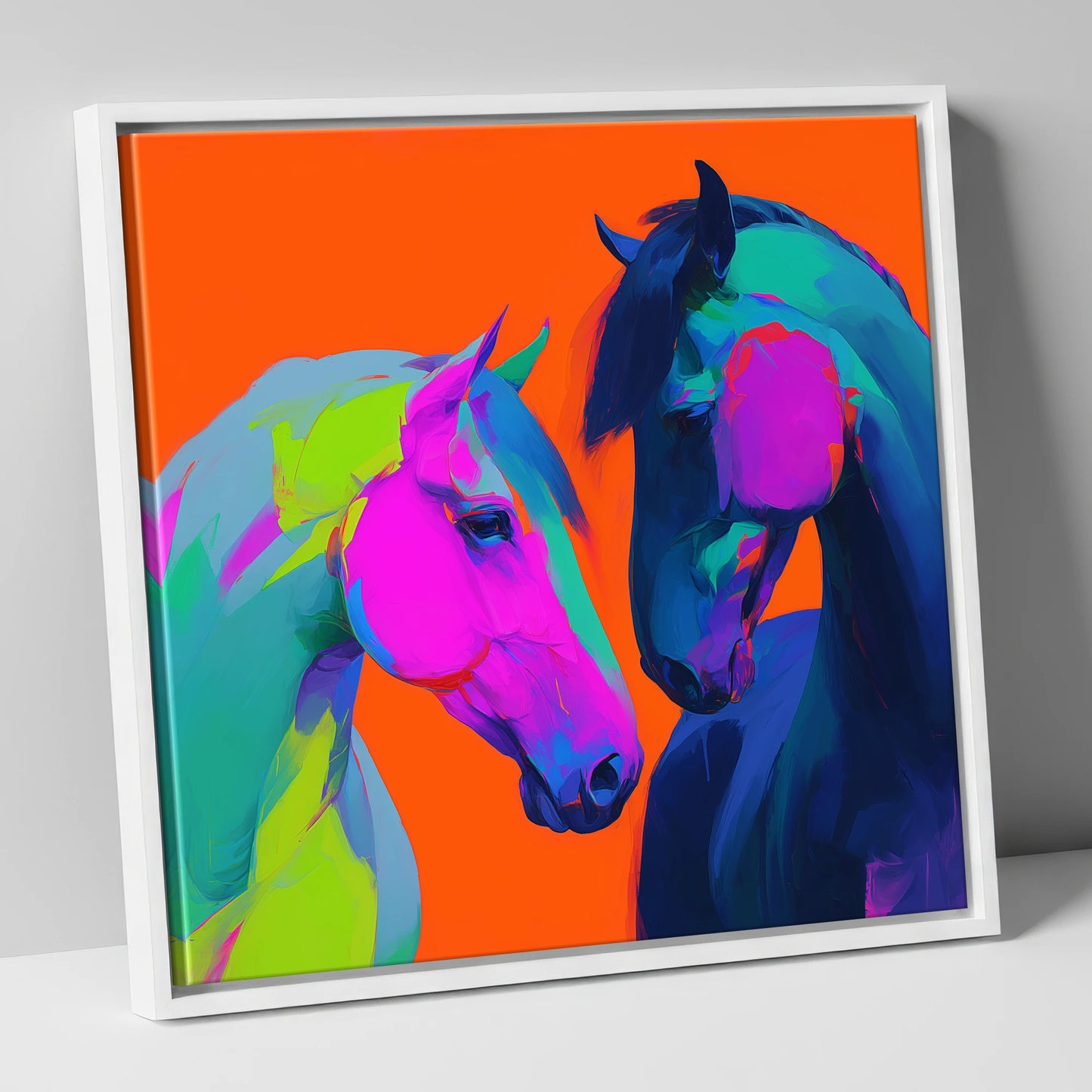 Chromatic Encounter horse portrait canvas wall art in white frame