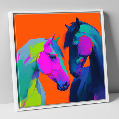 Chromatic Encounter horse portrait canvas wall art in white frame