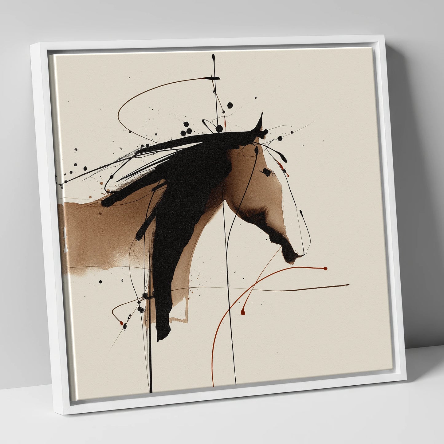 Abstract Sepia Equine horse portrait canvas wall art in white frame