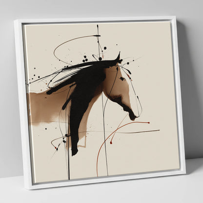 Abstract Sepia Equine horse portrait canvas wall art in white frame