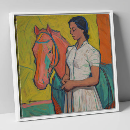 Vibrant Connection horse & rider canvas wall art in white frame