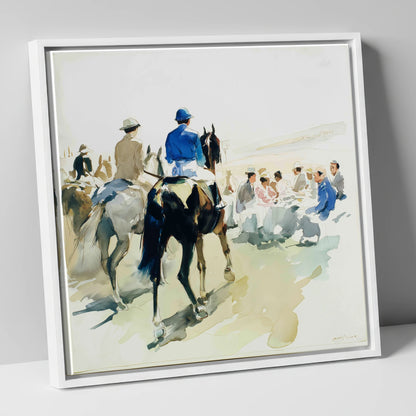 Heading to the Start racing horse canvas wall art in white frame