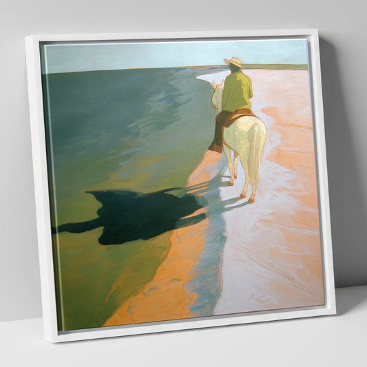 Tide Line Shadows beach horse canvas wall art in white frame
