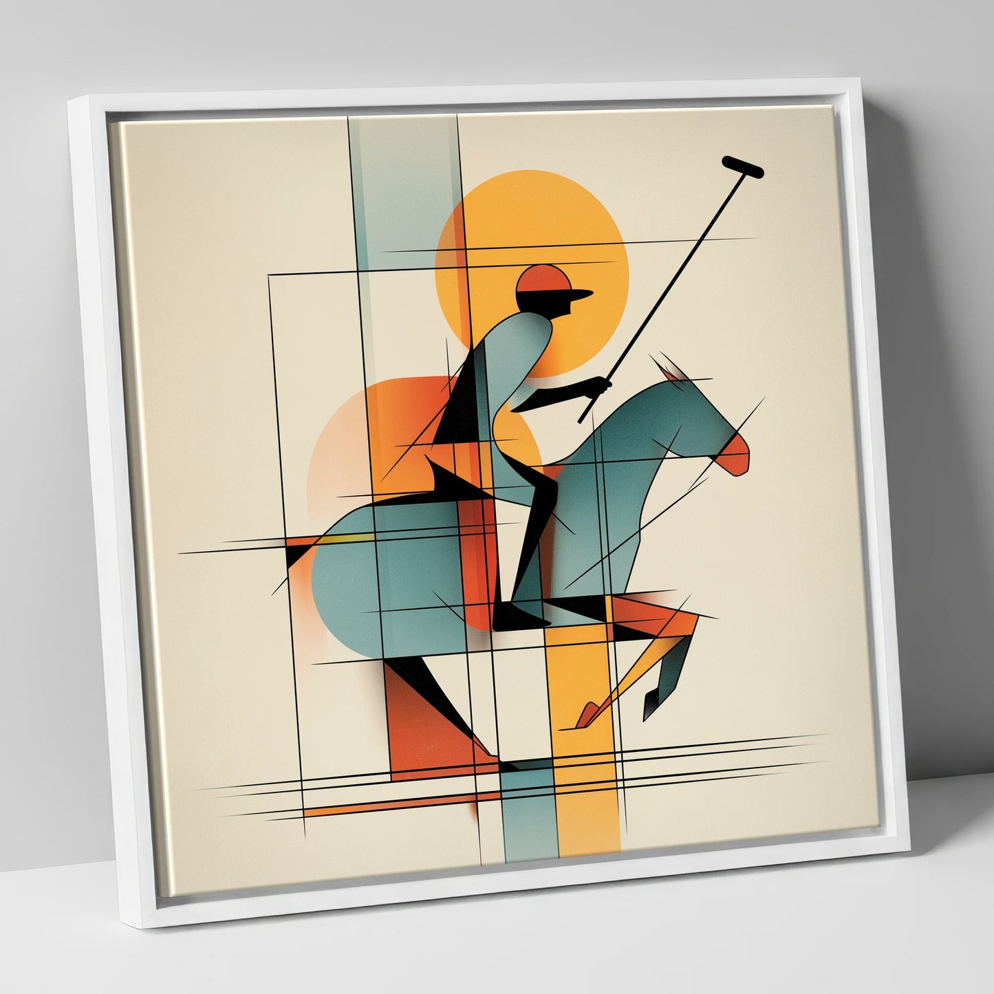 Structured Chukka polo horse canvas wall art in white frame