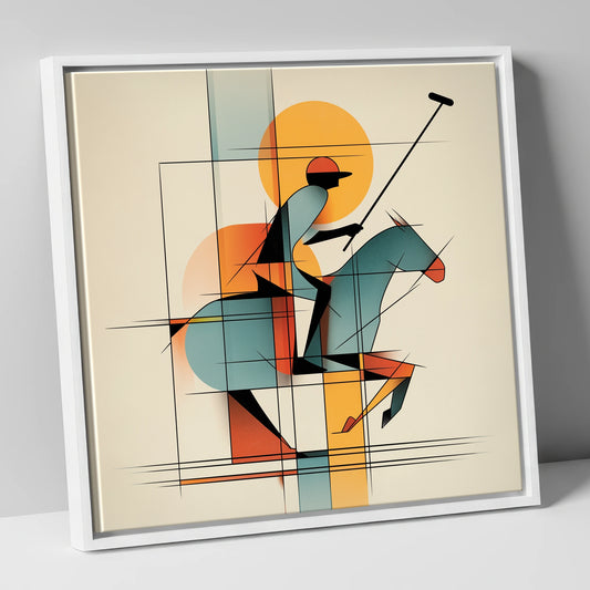 Structured Chukka polo horse canvas wall art in white frame