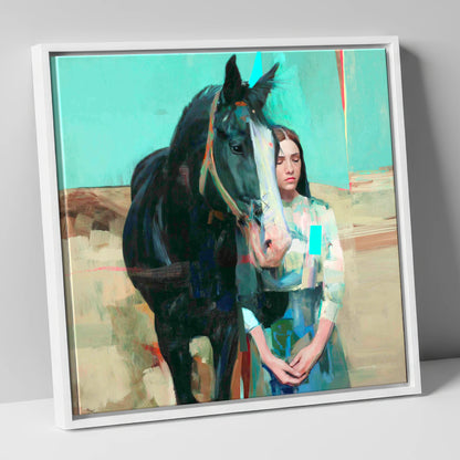 The Quiet Bond horse & rider canvas wall art in white frame