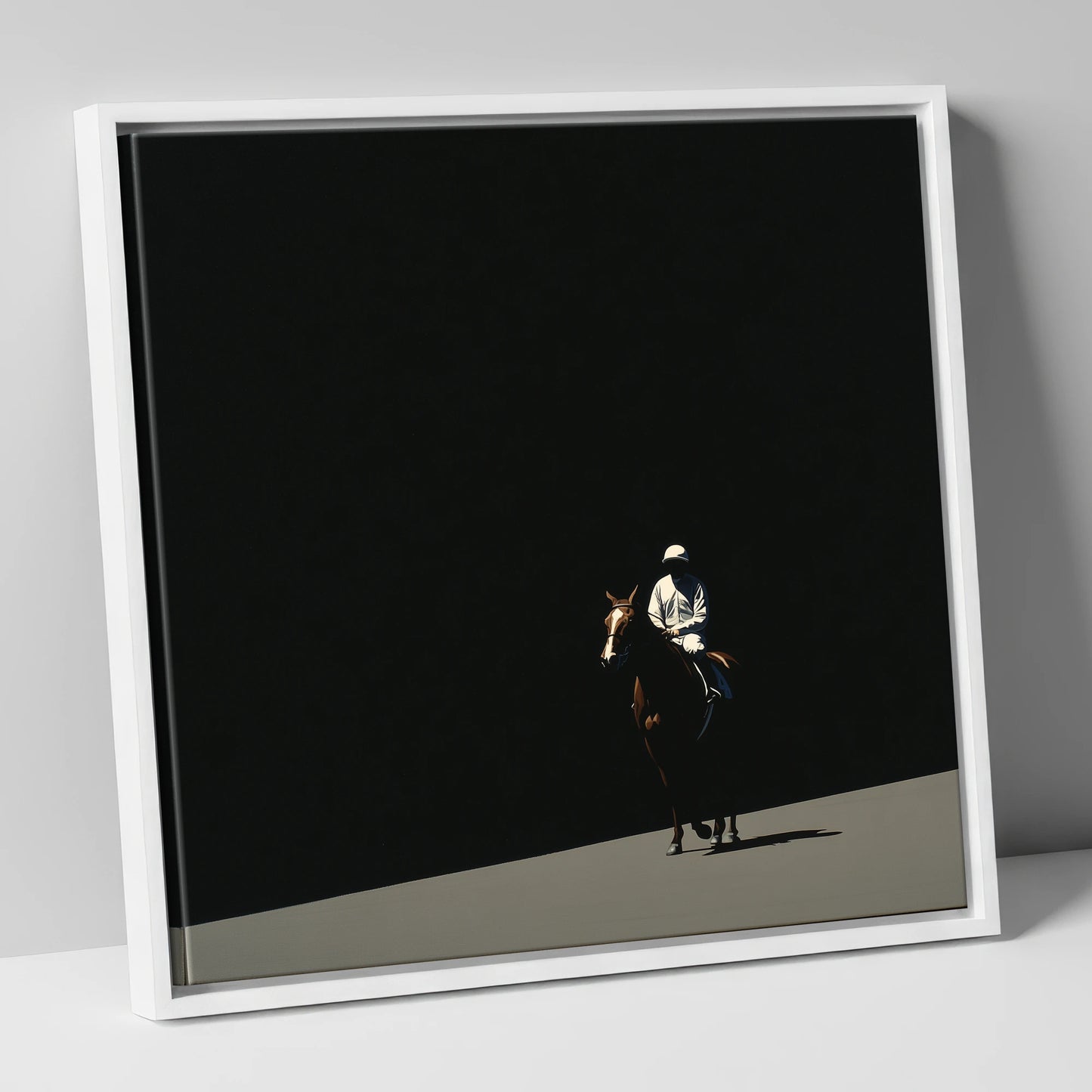 Into the Light racing horse canvas wall art in white frame
