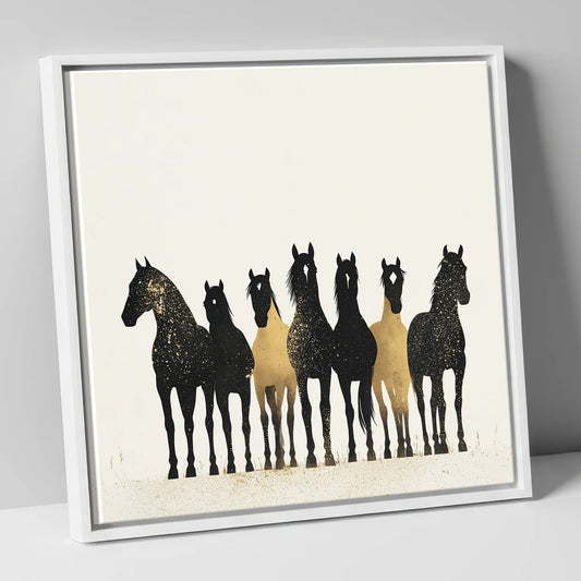 Gilded Companions horse landscape canvas wall art in white frame