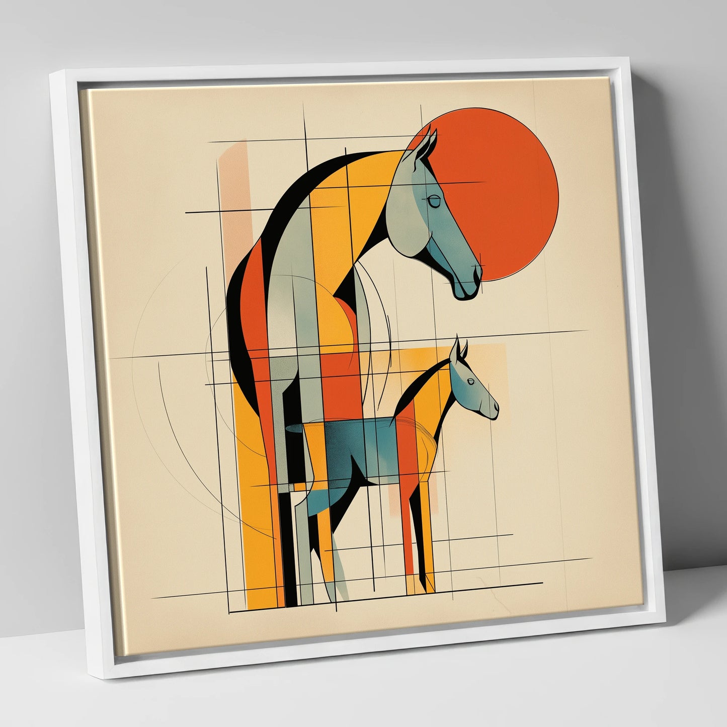 Structured Equine Harmony mare & foal canvas wall art in white frame