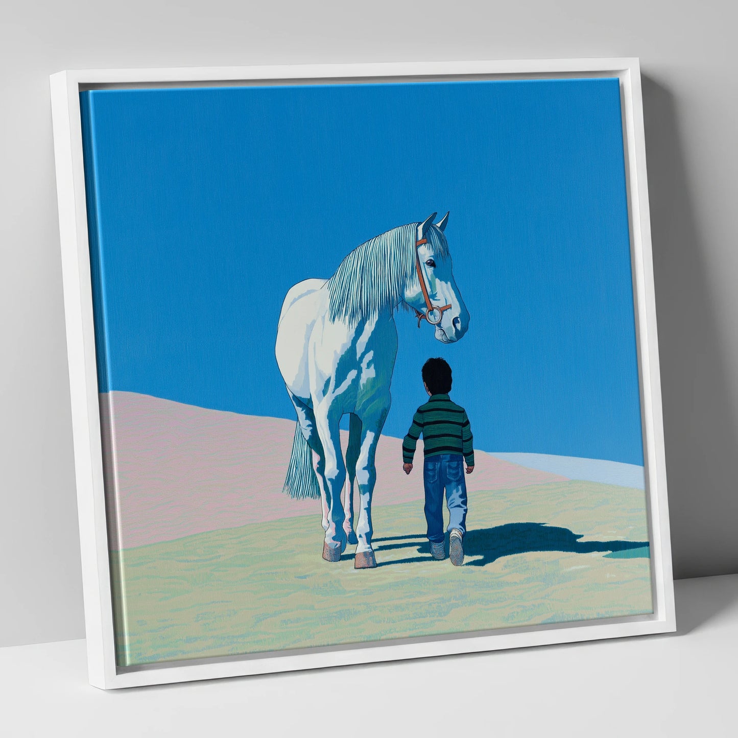 The Quiet Companion horse & rider canvas wall art in white frame