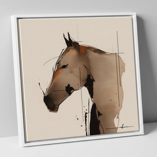 Abstract Sepia Profile horse portrait canvas wall art in white frame