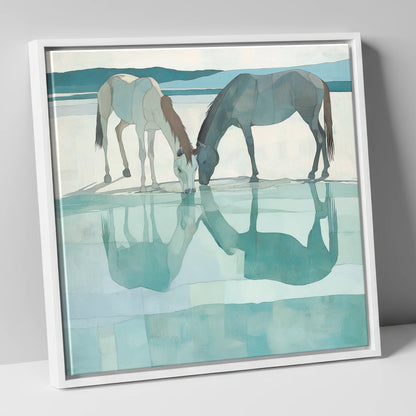 Mirrored Serenity wild horses canvas wall art in white frame