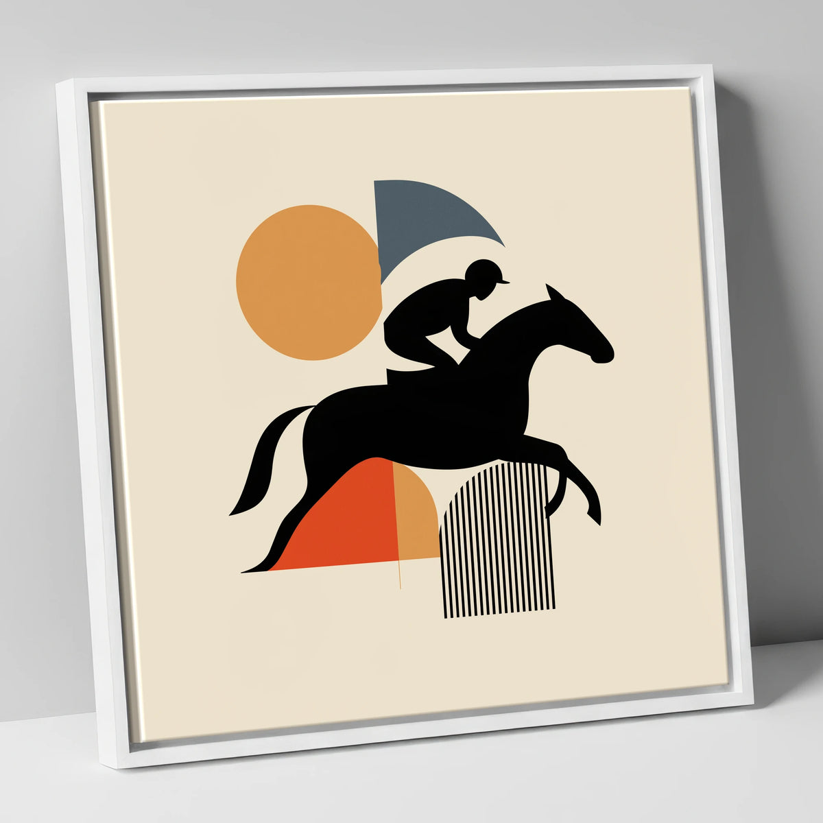 Mid-Century Racing Silhouette racing horse canvas wall art in white frame