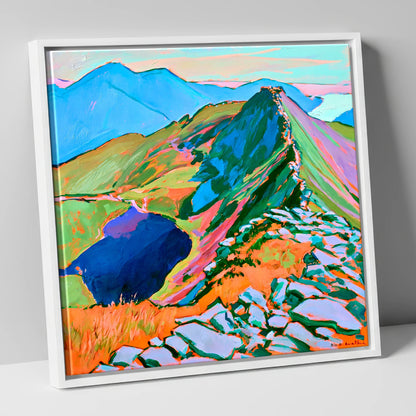 Vibrant Mountain Ridge Landscape horse landscape canvas wall art in white frame