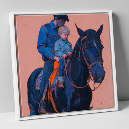 Safe in the Saddle horse & rider canvas wall art in white frame