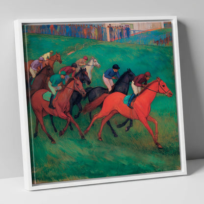 The Crimson Gallop racing horse canvas wall art in white frame