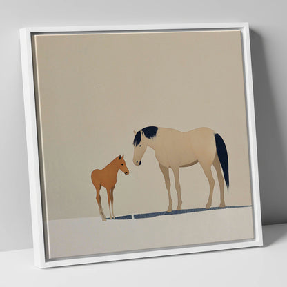 Quiet Guidance mare & foal canvas wall art in white frame