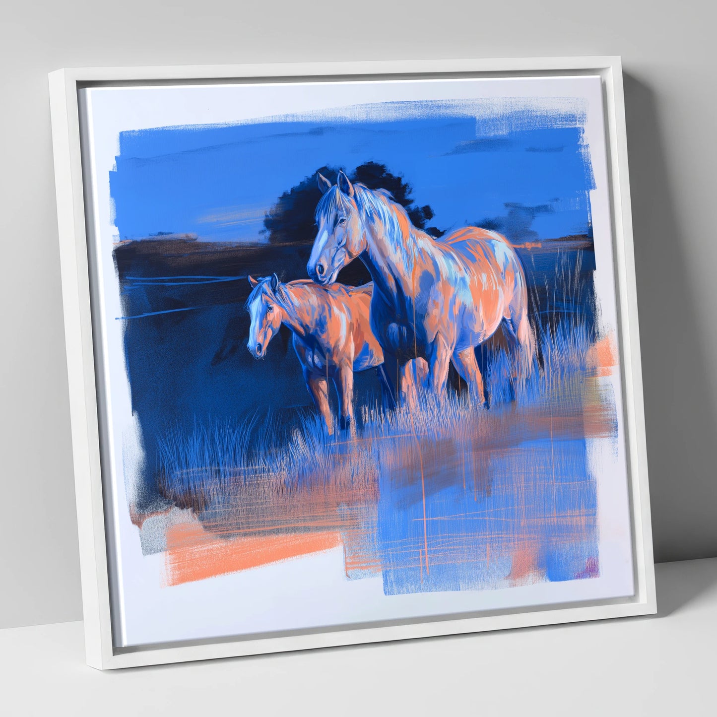 Twilight Companions wild horses canvas wall art in white frame