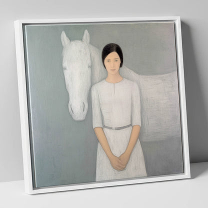 Quiet Connection horse & rider canvas wall art in white frame