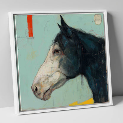 Abstract Equine Profile horse portrait canvas wall art in white frame