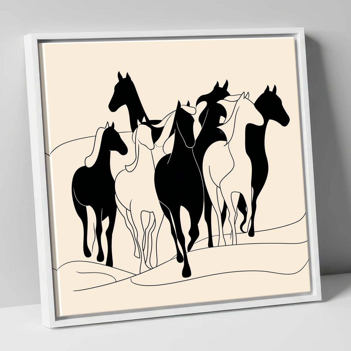 Fluid Herd Harmony wild horses canvas wall art in white frame