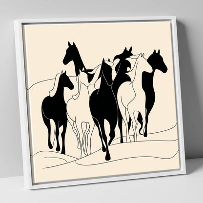 Fluid Herd Harmony wild horses canvas wall art in white frame