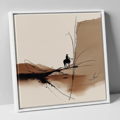 Sepia Horizons western horse canvas wall art in white frame