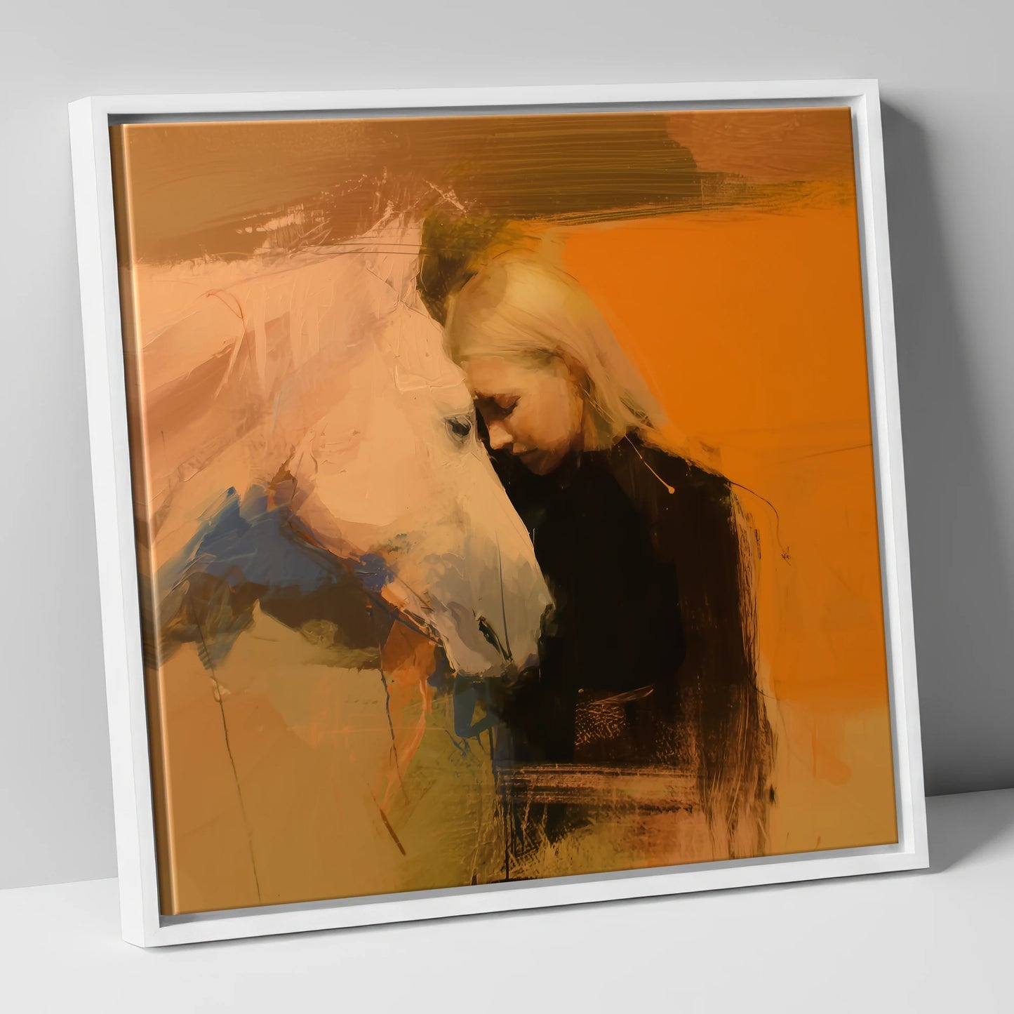 Silent Connection horse & rider canvas wall art in white frame